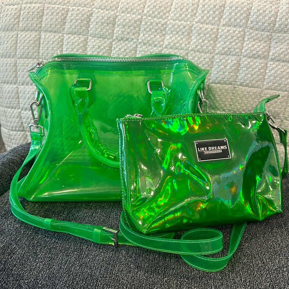 Green see through tote with wristlet by Like Dreams